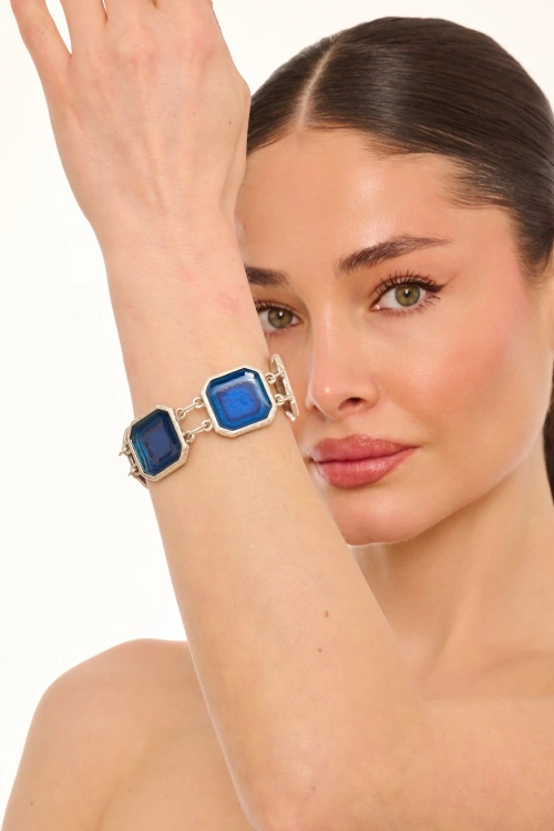 Kiraz Blue Enameld Silver Plated Bracelet