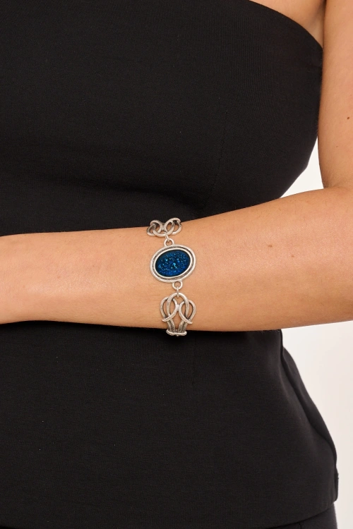 Kiraz Blue Enameld Silver Plated Bracelet
