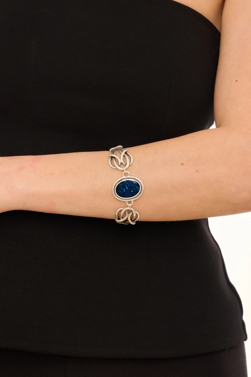 Kiraz Blue Enameld Silver Plated Bracelet