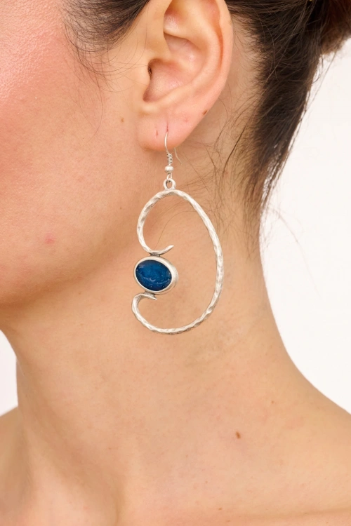 Kiraz Blue Enameld Silver Plated Earring