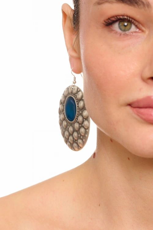 Kiraz Blue Enameld Silver Plated Earring