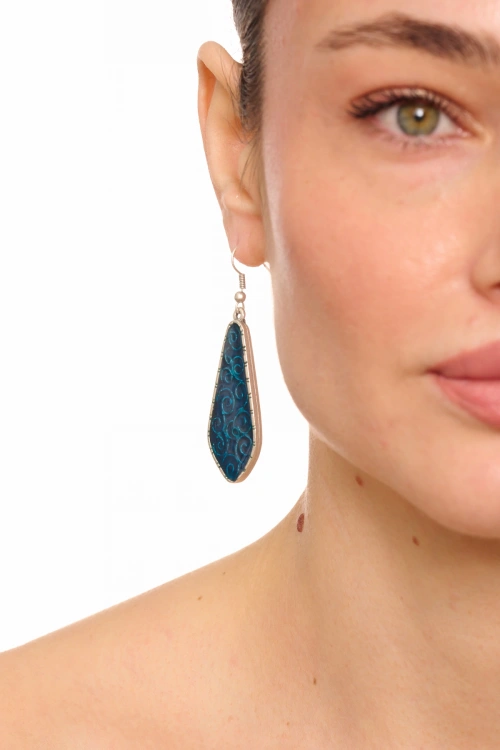 Kiraz Blue Enameld Silver Plated Earring