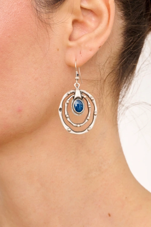 Kiraz Blue Enameld Silver Plated Earring
