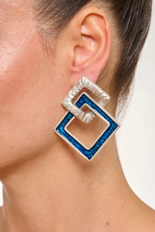 Kiraz Blue Enameld Silver Plated Earring