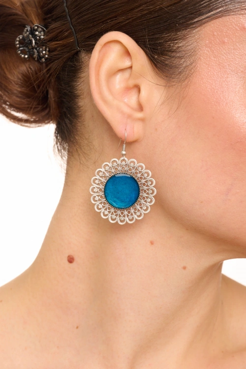 Kiraz Blue Enameld Silver Plated Earring