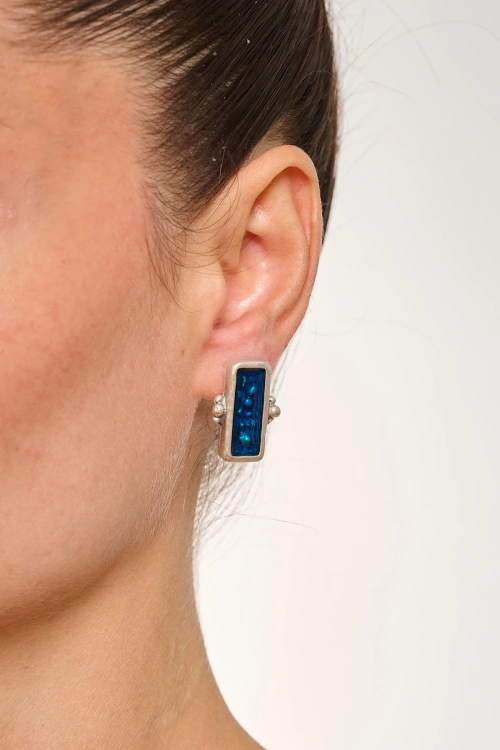 Kiraz Blue Enameld Silver Plated Earring