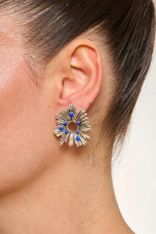 Kiraz Blue Enameld Silver Plated Earring