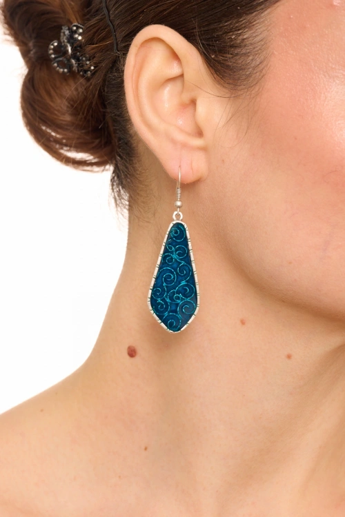 Kiraz Blue Enameld Silver Plated Earring