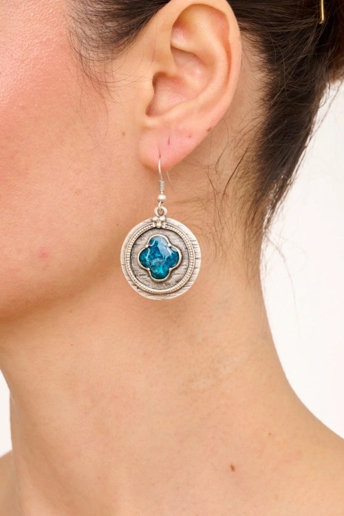 Kiraz Blue Enameld Silver Plated Earring