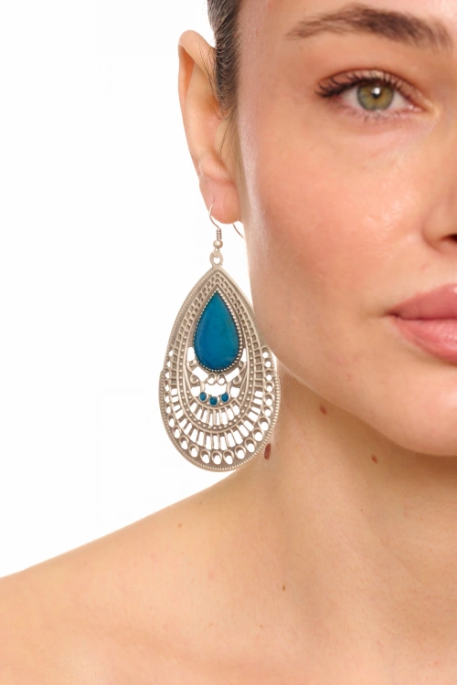 Kiraz Blue Enameld Silver Plated Earring