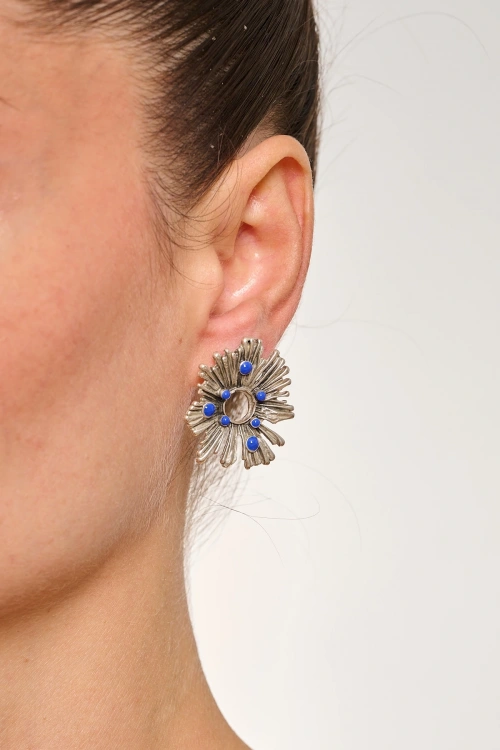Kiraz Blue Enameld Silver Plated Earring