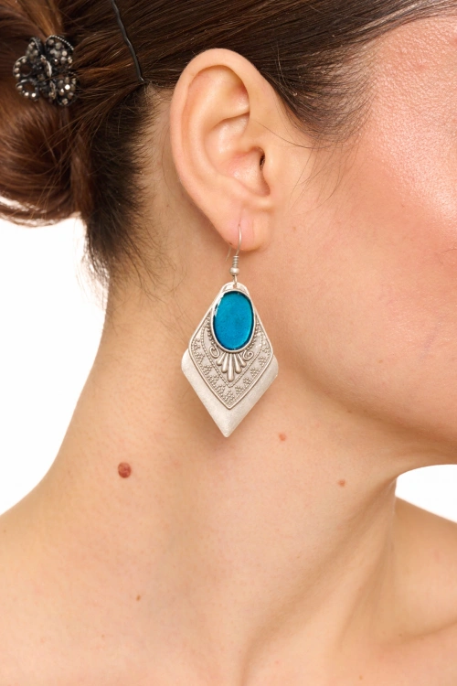 Kiraz Blue Enameld Silver Plated Earring