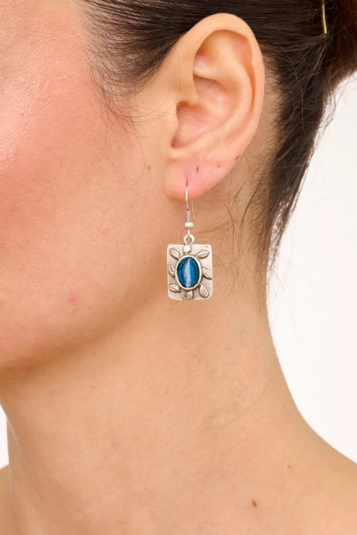 Kiraz Blue Enameld Silver Plated Earring