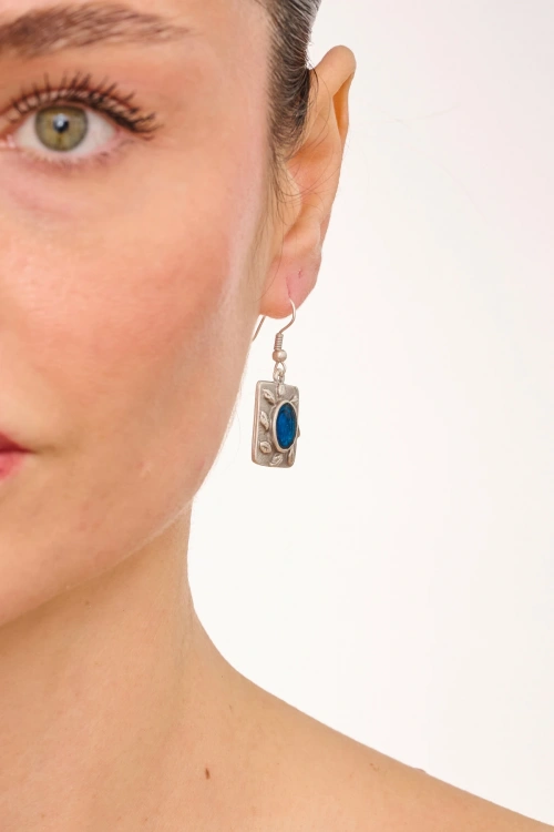 Kiraz Blue Enameld Silver Plated Earring