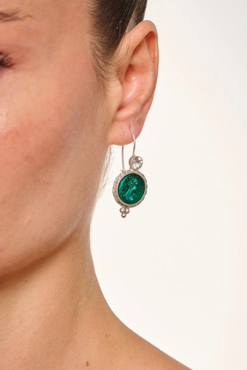 Kiraz Blue Enameld Silver Plated Earring