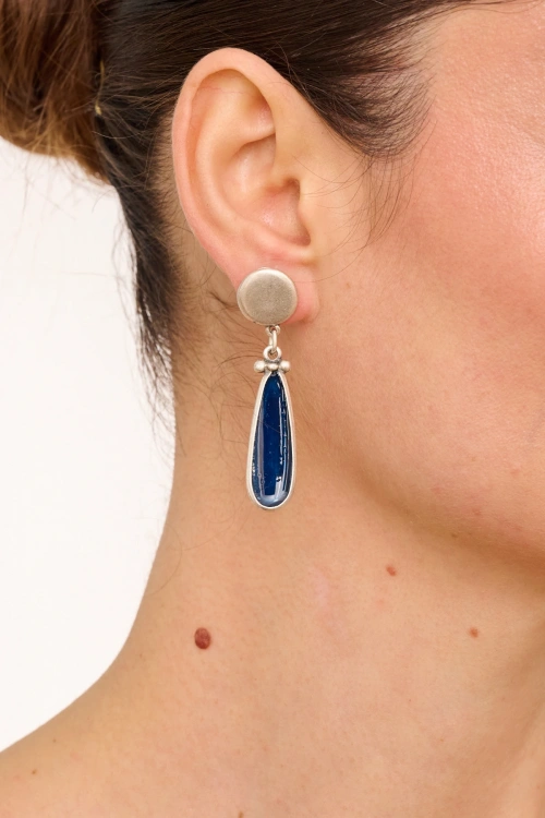 Kiraz Blue Enameld Silver Plated Earring