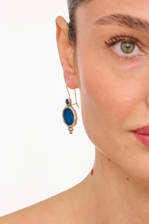 Kiraz Blue Enameld Silver Plated Earring