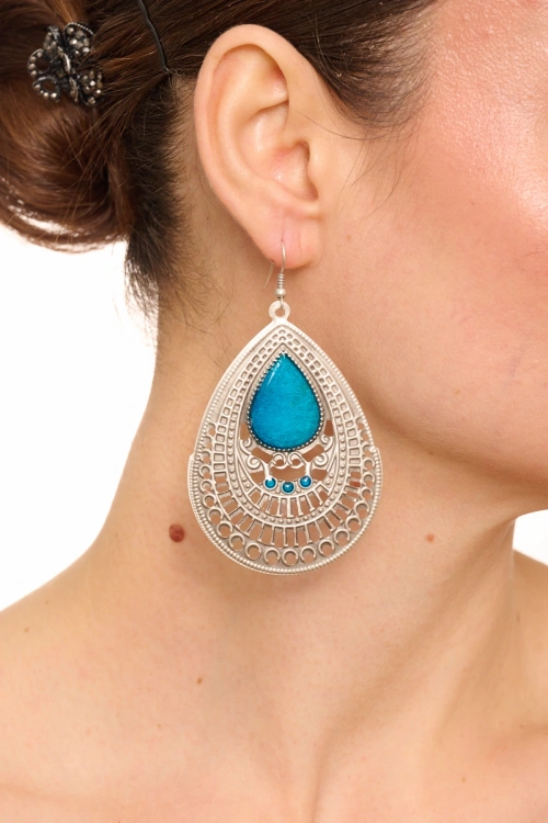 Kiraz Blue Enameld Silver Plated Earring