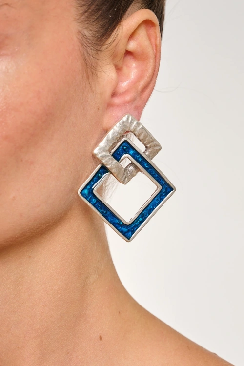 Kiraz Blue Enameld Silver Plated Earring