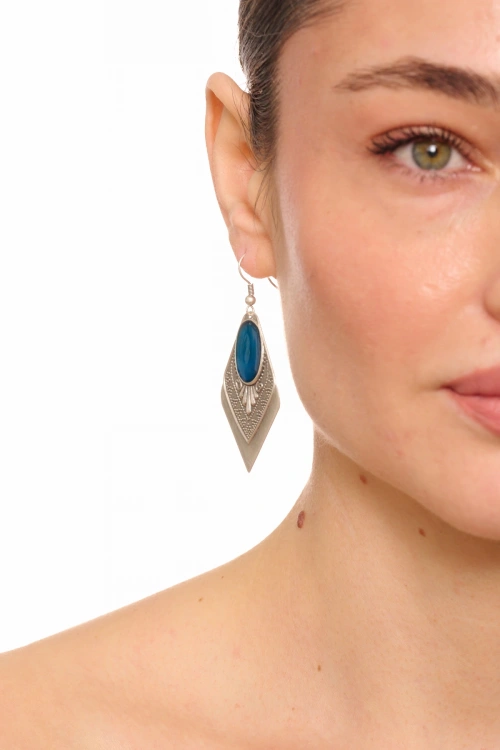 Kiraz Blue Enameld Silver Plated Earring