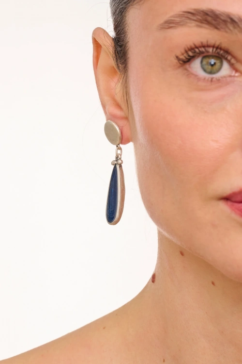 Kiraz Blue Enameld Silver Plated Earring