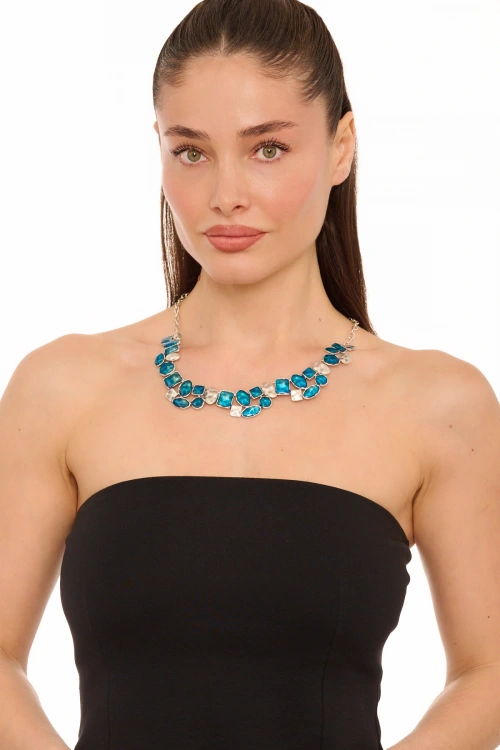 Kiraz Blue Enameld Silver Plated Necklace