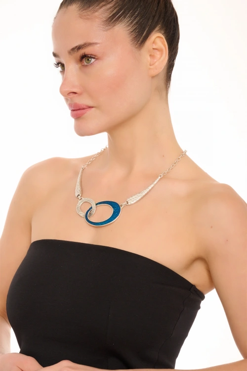 Kiraz Blue Enameld Silver Plated Necklace