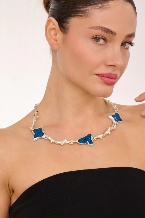 Kiraz Blue Enameld Silver Plated Necklace