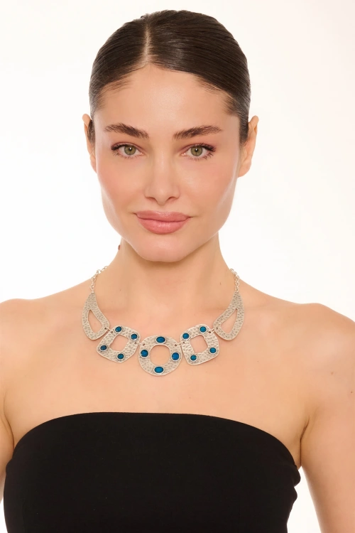 Kiraz Blue Enameld Silver Plated Necklace