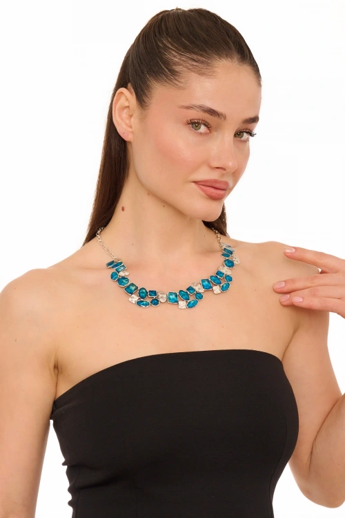 Kiraz Blue Enameld Silver Plated Necklace