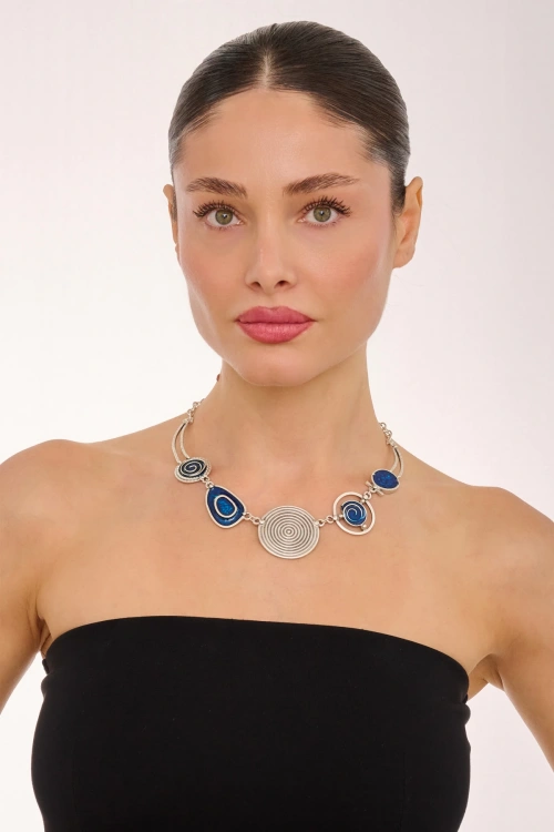 Kiraz Blue Enameld Silver Plated Necklace