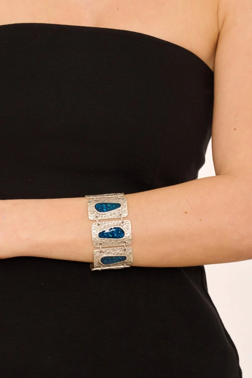 Kiraz Blue Enameled Silver Plated Bracelet