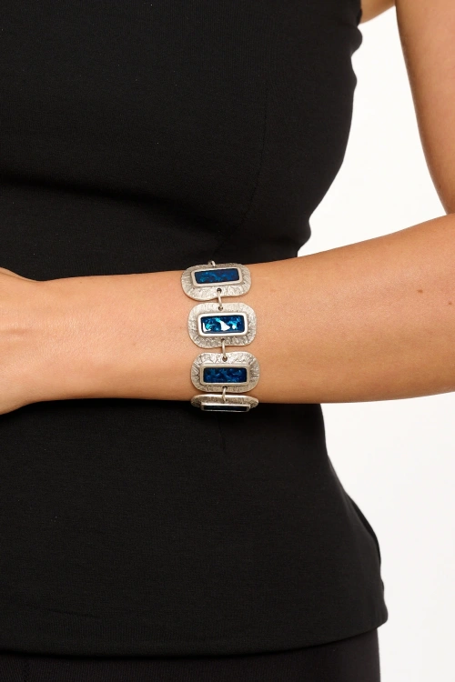 Kiraz Blue Enameled Silver Plated Bracelet