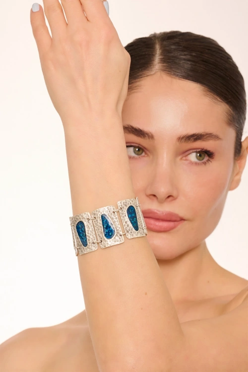 Kiraz Blue Enameled Silver Plated Bracelet