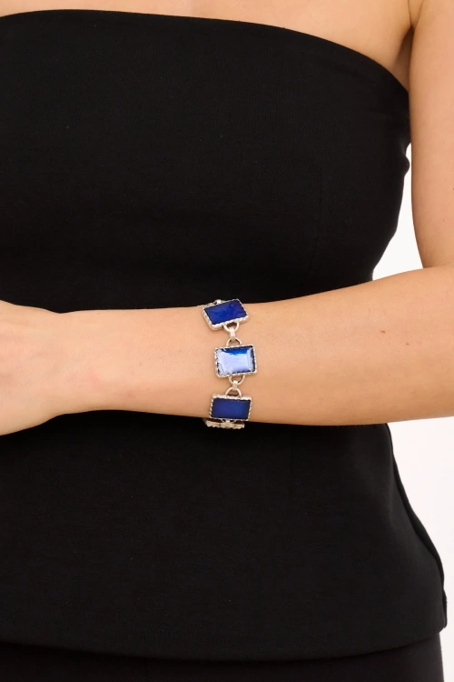 Kiraz Blue Enameled Silver Plated Bracelet