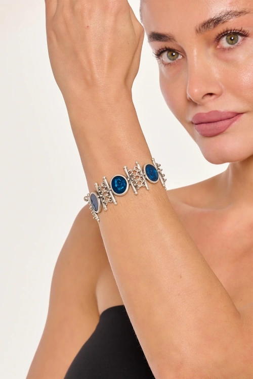 Kiraz Blue Enameled Silver Plated Bracelet