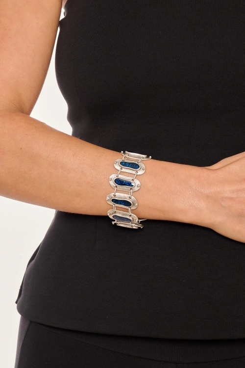 Kiraz Blue Enameled Silver Plated Bracelet