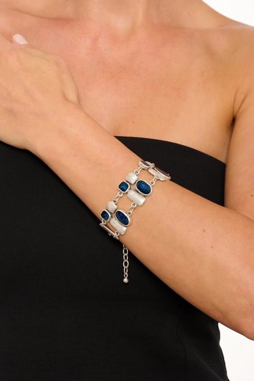 Kiraz Blue Enameled Silver Plated Bracelet