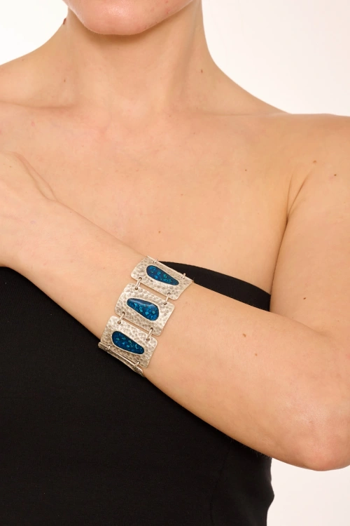 Kiraz Blue Enameled Silver Plated Bracelet