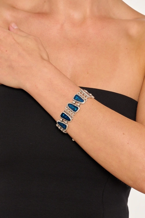 Kiraz Blue Enameled Silver Plated Bracelet