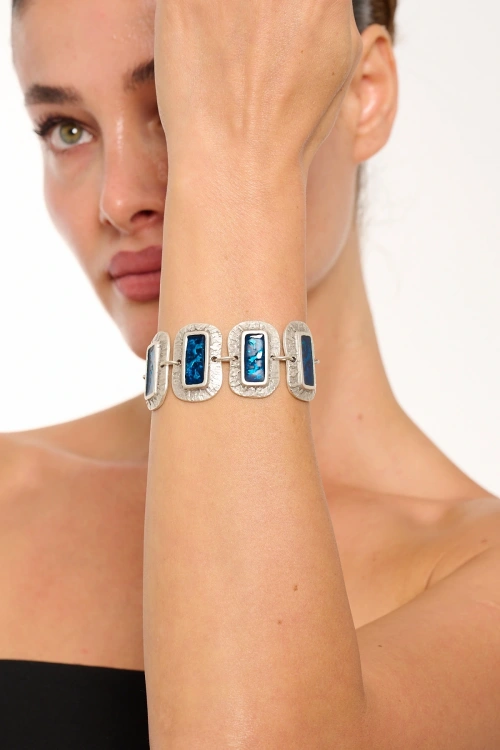 Kiraz Blue Enameled Silver Plated Bracelet