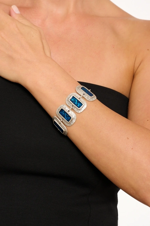 Kiraz Blue Enameled Silver Plated Bracelet