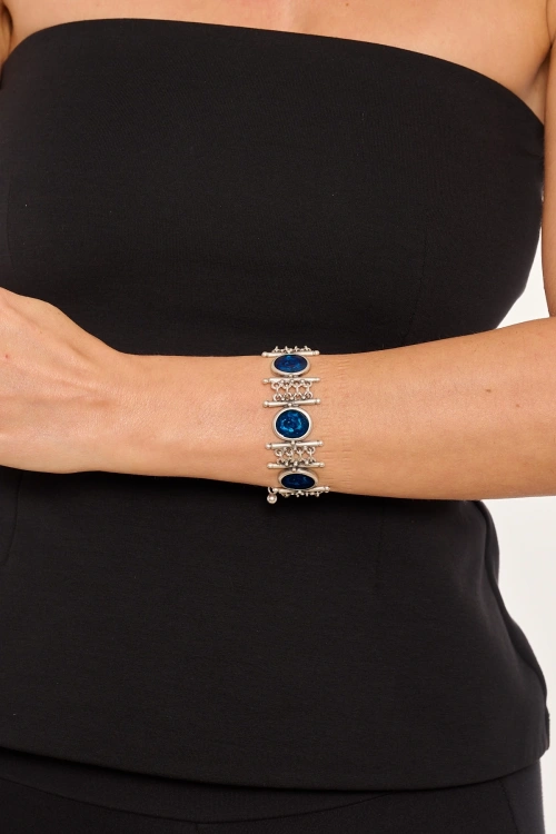 Kiraz Blue Enameled Silver Plated Bracelet