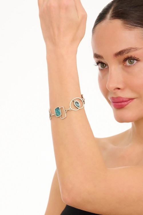 Kiraz Blue Enameled Silver Plated Bracelet