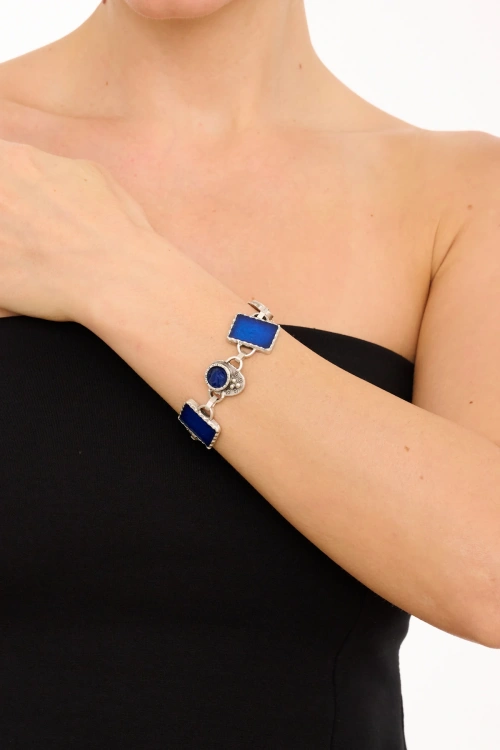 Kiraz Blue Enameled Silver Plated Bracelet