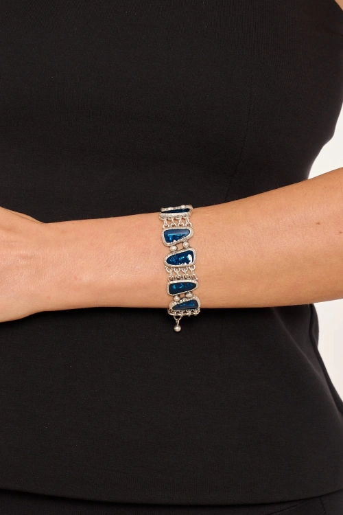 Kiraz Blue Enameled Silver Plated Bracelet