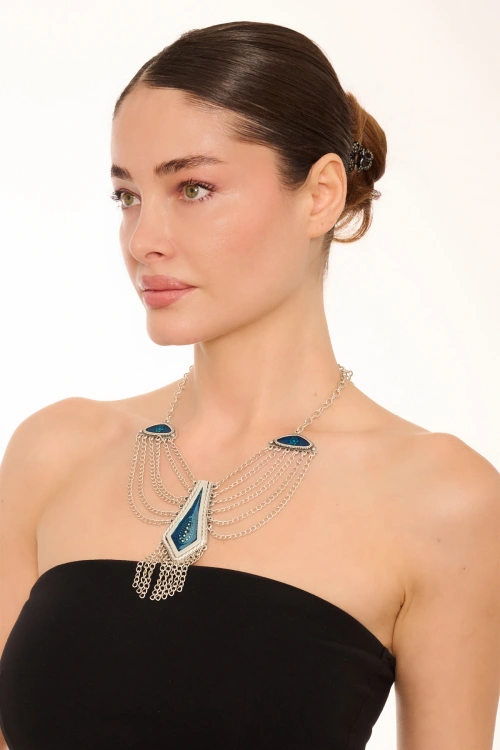 Kiraz Blue Enameled Silver Plated Necklace