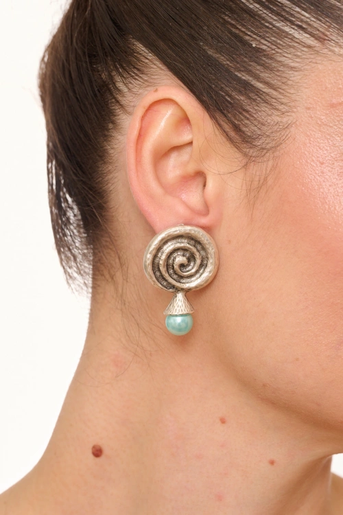 Kiraz Blue Pearl Stoned Silver Plated Earring