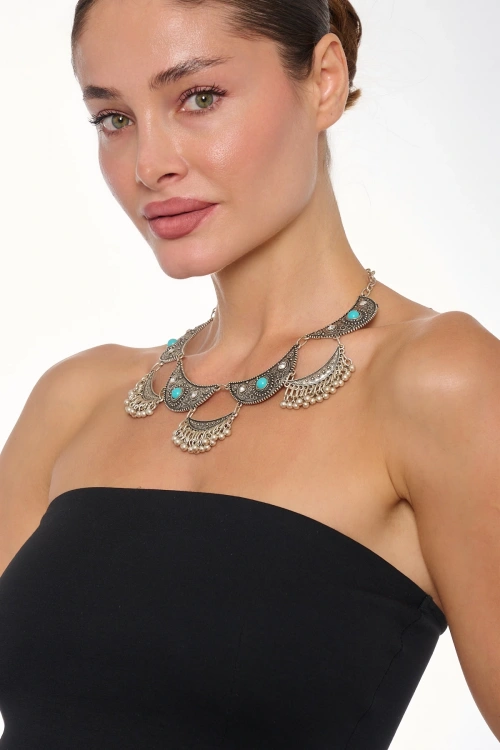 Kiraz Blue Stoned Silver Plated Necklace