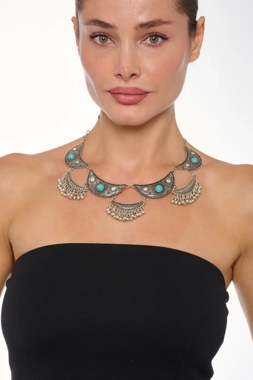 Kiraz Blue Stoned Silver Plated Necklace